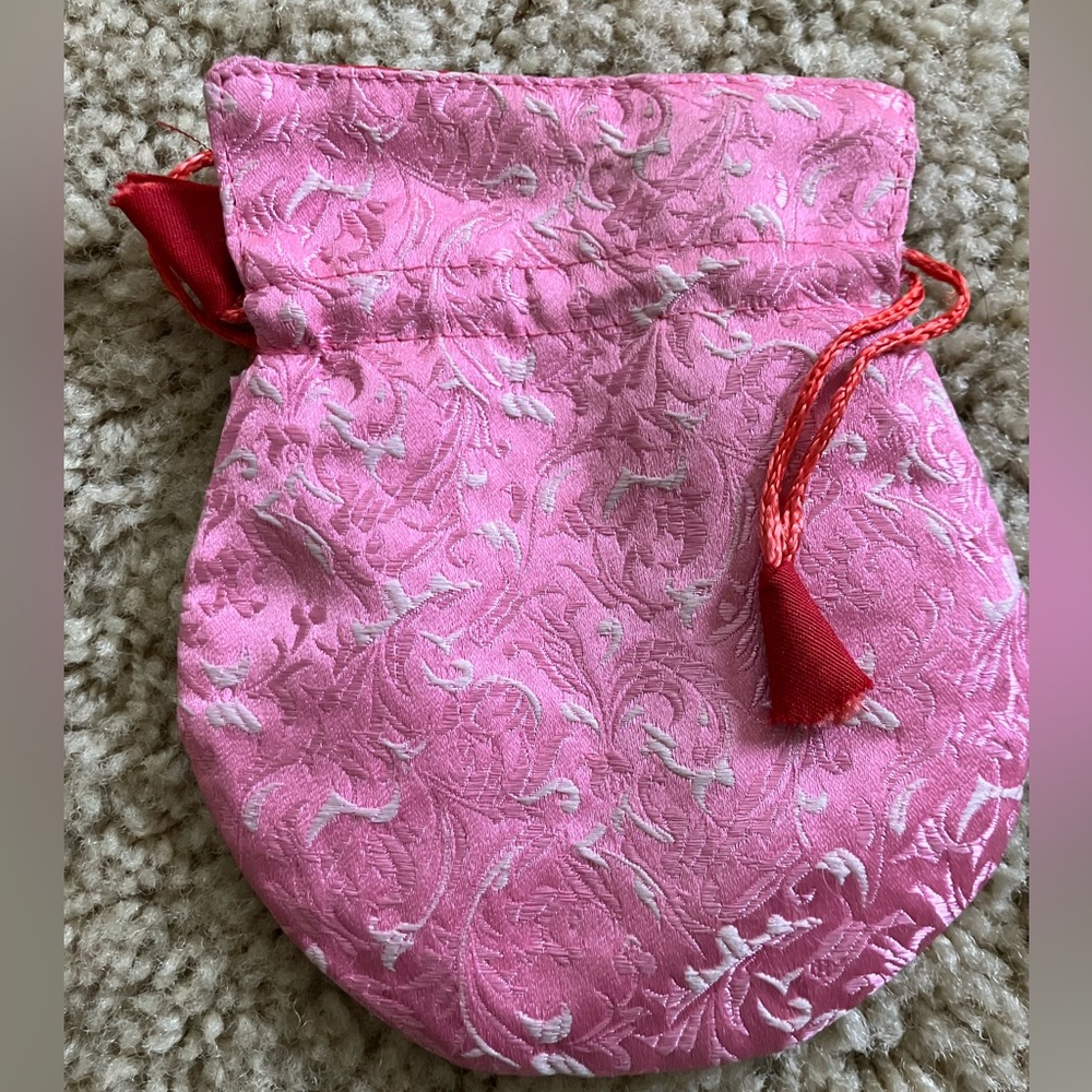 Pink White Red Antique Vintage Chinese Silk Brocade Drawstring Pouch